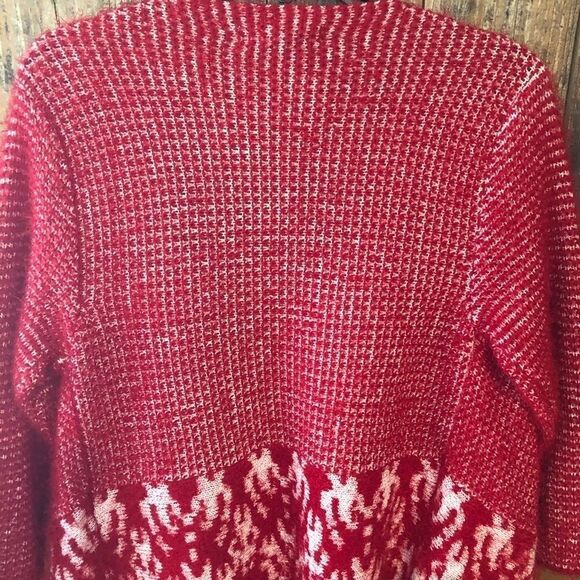 Cardigan Sz M Red Open Knit Wide Warm Work Casual Collar Striped - Picture 7 of 8